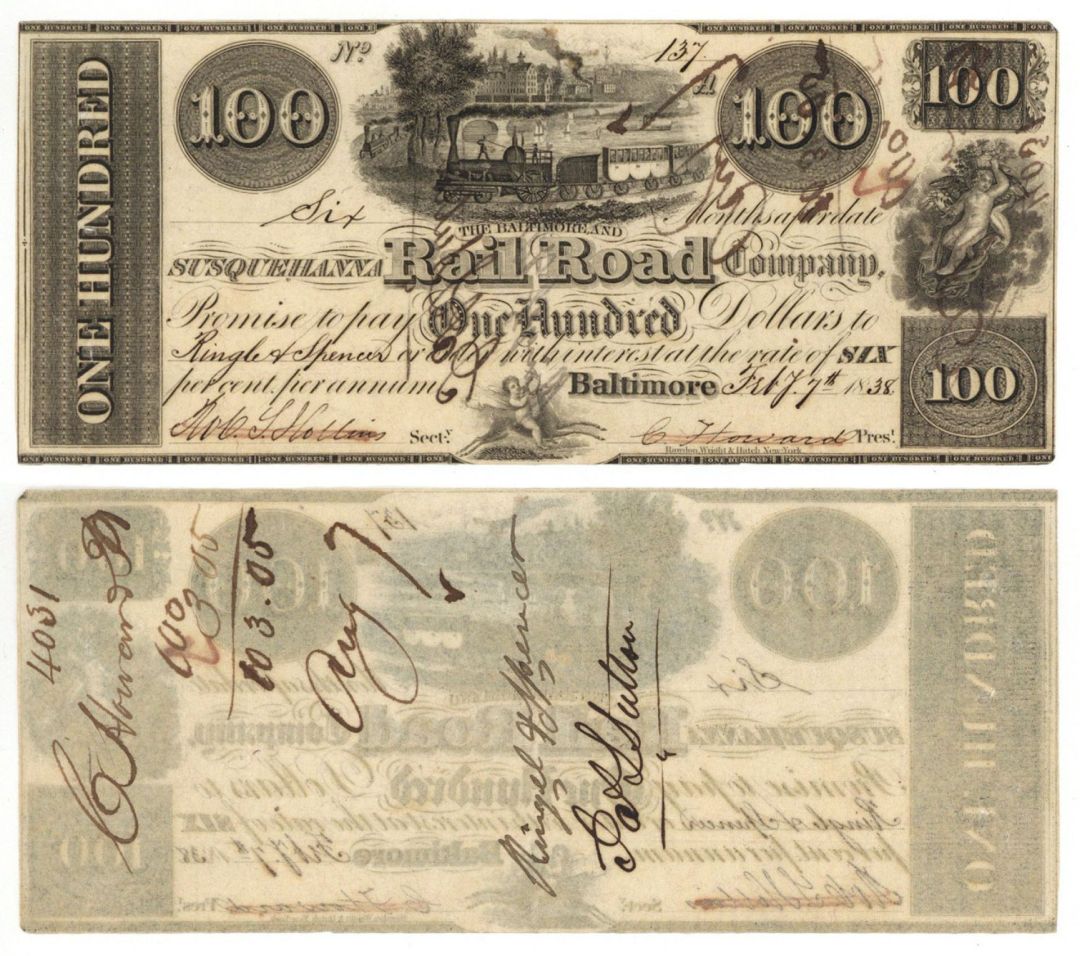 The Baltimore and Susquehanna Railroad Co. $100 - Obsolete Notes