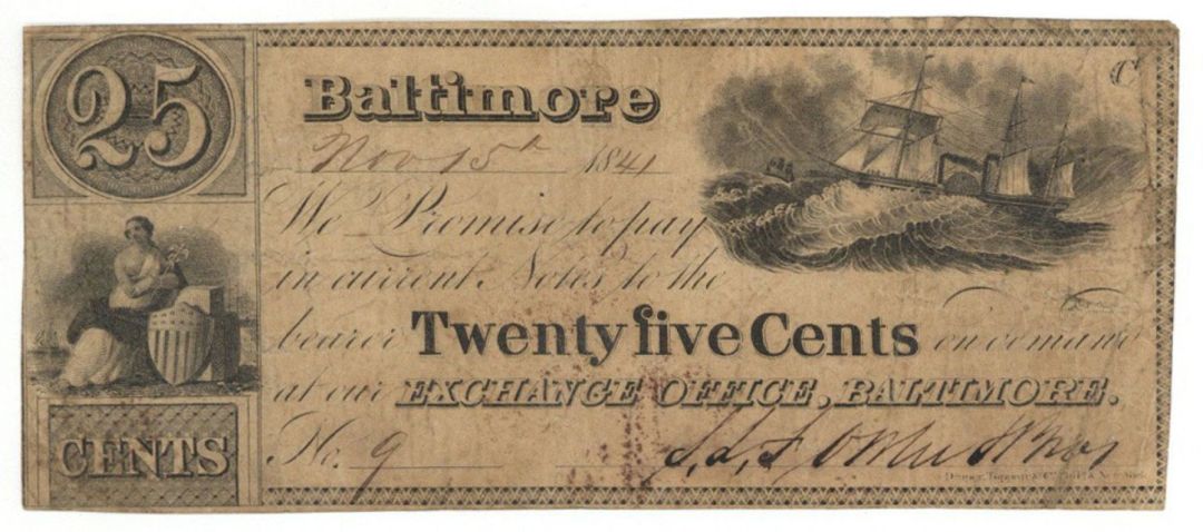 Exchange Office, Baltimore 25 Cents - Obsolete Notes