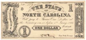 State of North Carolina - CR89 - 1862 Civil War dated Obsolete Banknote - Currency