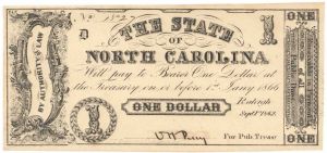 State of North Carolina - CR89 - 1862 Civil War dated Obsolete Banknote - Currency