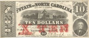The State of North Carolina - Raleigh, North Carolina - 1863 dated $10 Obsolete Note - SOLD