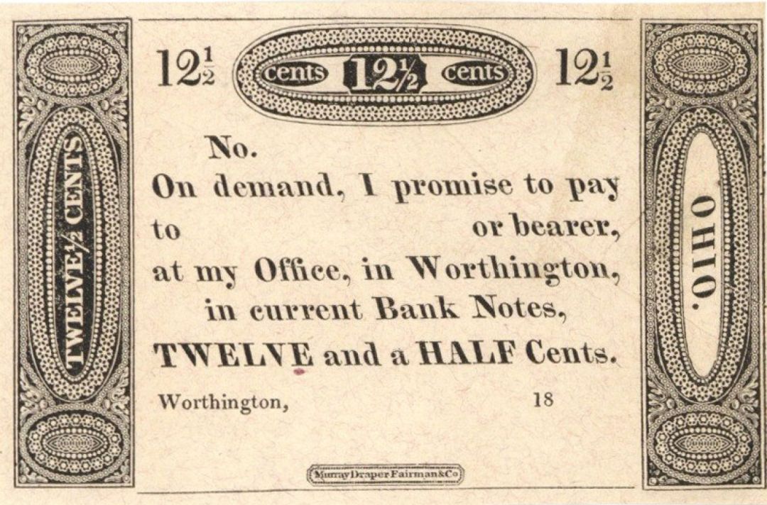 Worthington Office 12 1/2 cents - Obsolete Notes