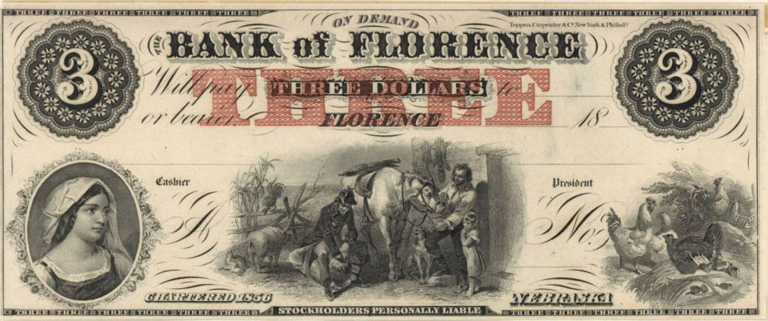 Bank of Florence $3 - Obsolete Notes