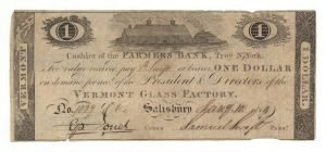 Vermont Glass Factory $1 - Obsolete Paper Money