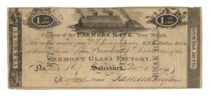 1813 dated Vermont Glass Factory - $1.50 Denominated Obsolete Banknote - Currency