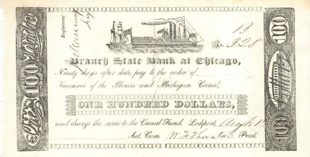Branch State Bank at Chicago $100 - Obsolete Currency