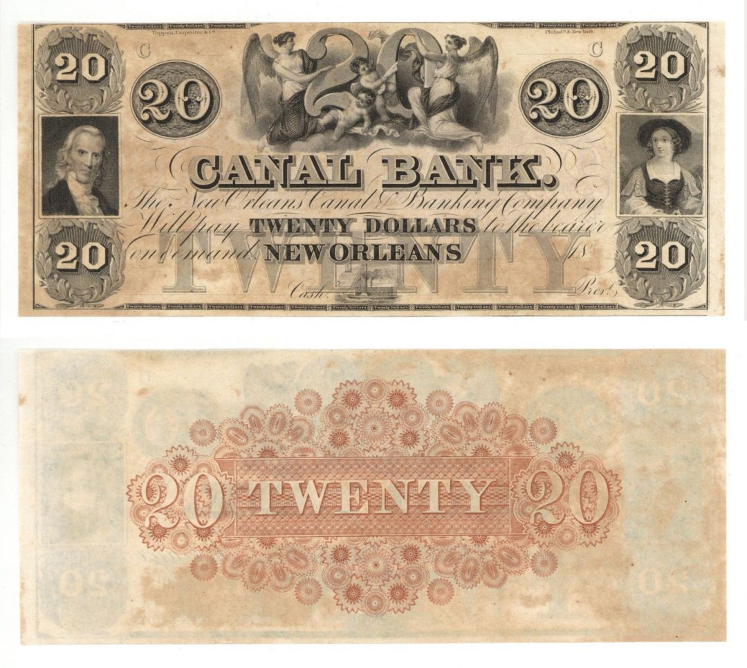 $20 Canal Bank - New Orleans, Louisiana - Obsolete Banknote - C.U. But Toned Condtion - Paper Money