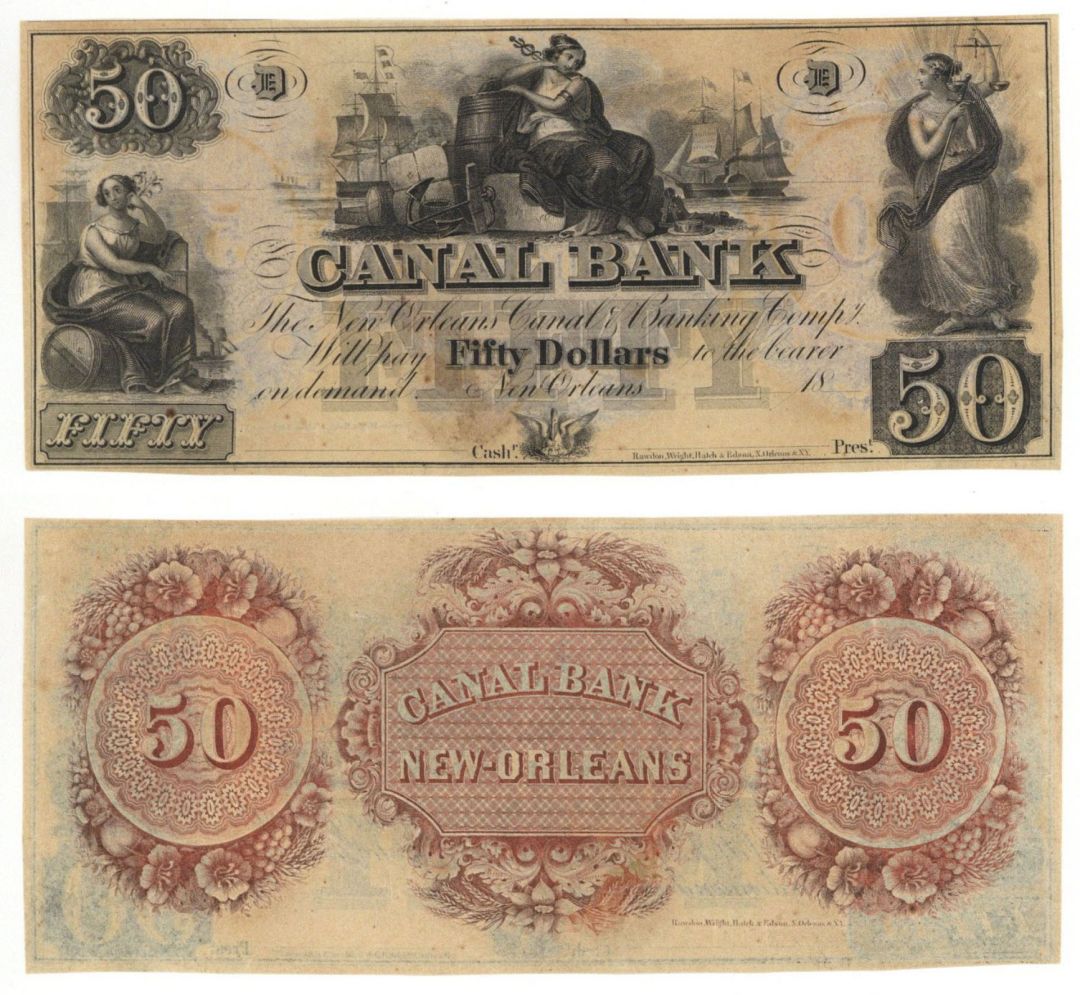 $50 Canal Bank - Obsolete Banknote - Paper Money