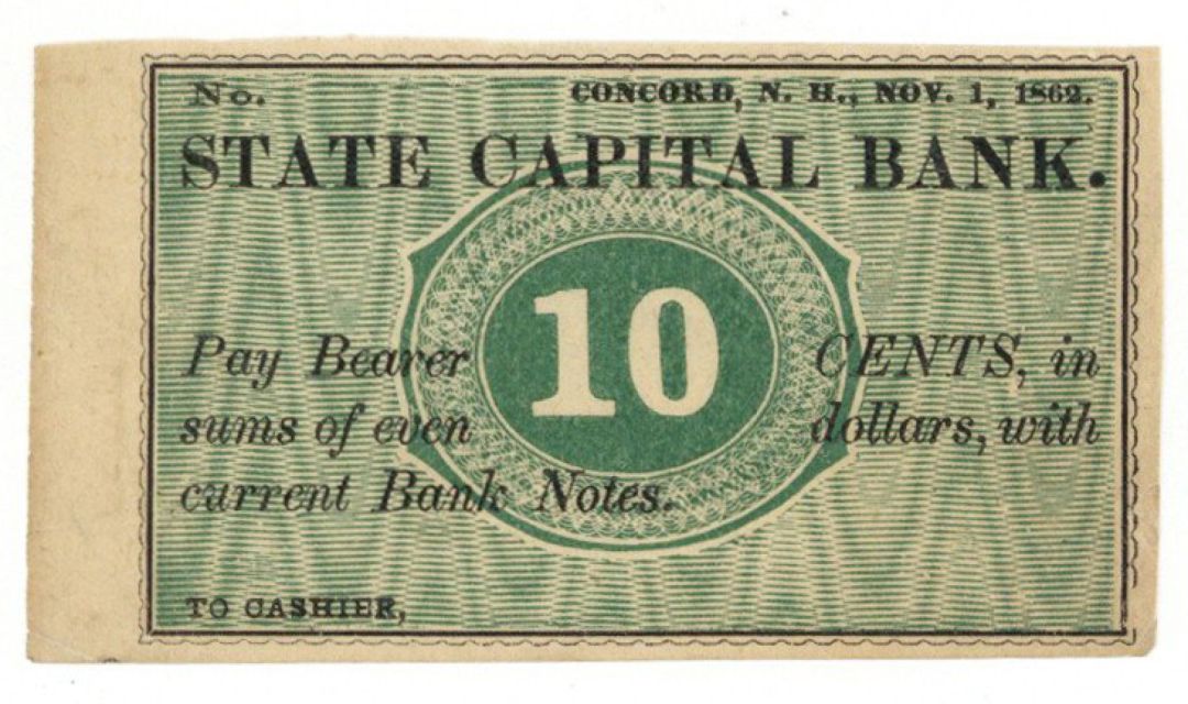 State Capital Bank 10 cents - 1862 Fractional State Currency - Obsolete Note