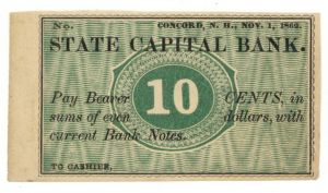 State Capital Bank 10 cents - 1862 Fractional State Currency - Obsolete Note - SOLD