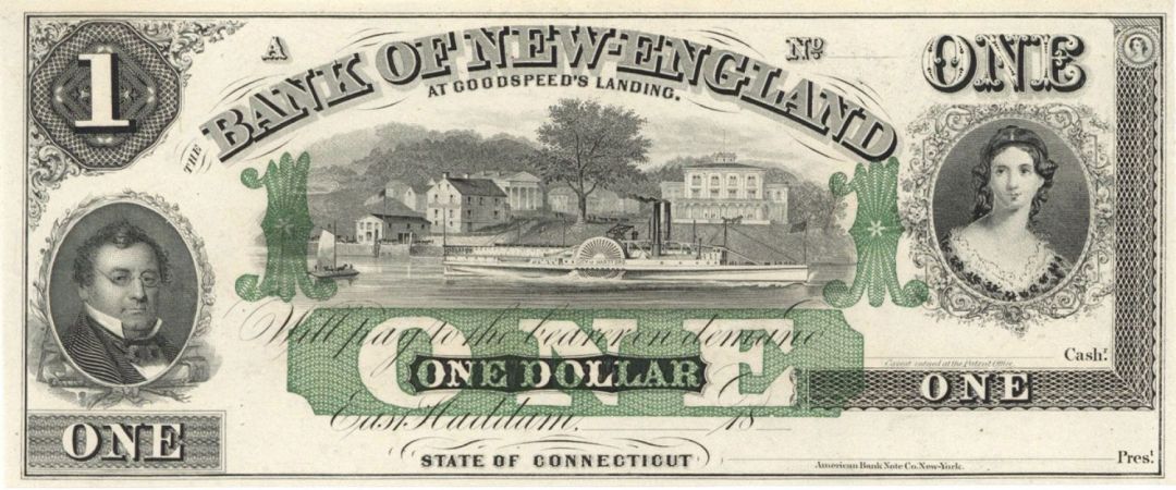 Bank of New England - Obsolete Banknote - Goodspeed's Landing - Paper Money
