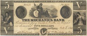 Mechanics Bank $5 - Obsolete Notes