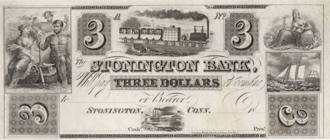 Stonington Bank $3 - Obsolete Notes