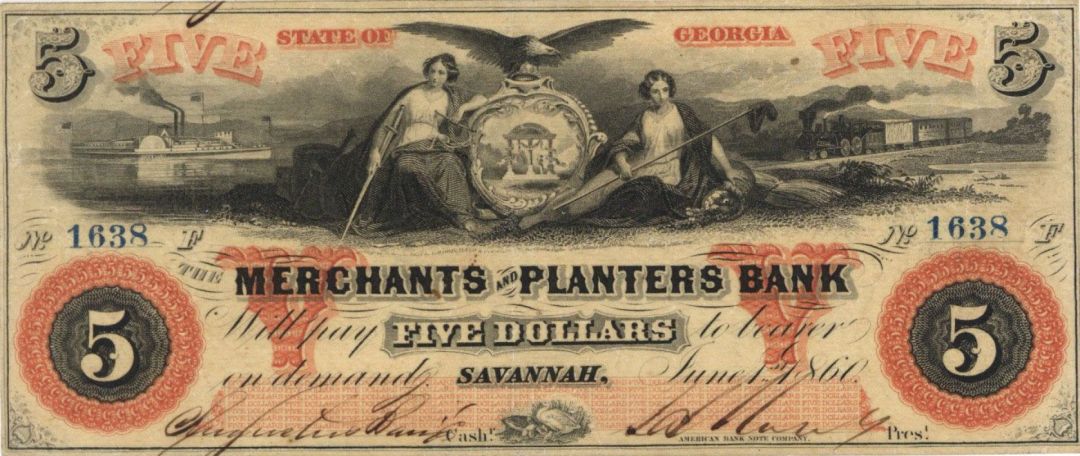 Merchants and Planters Bank $5 - Obsolete Notes