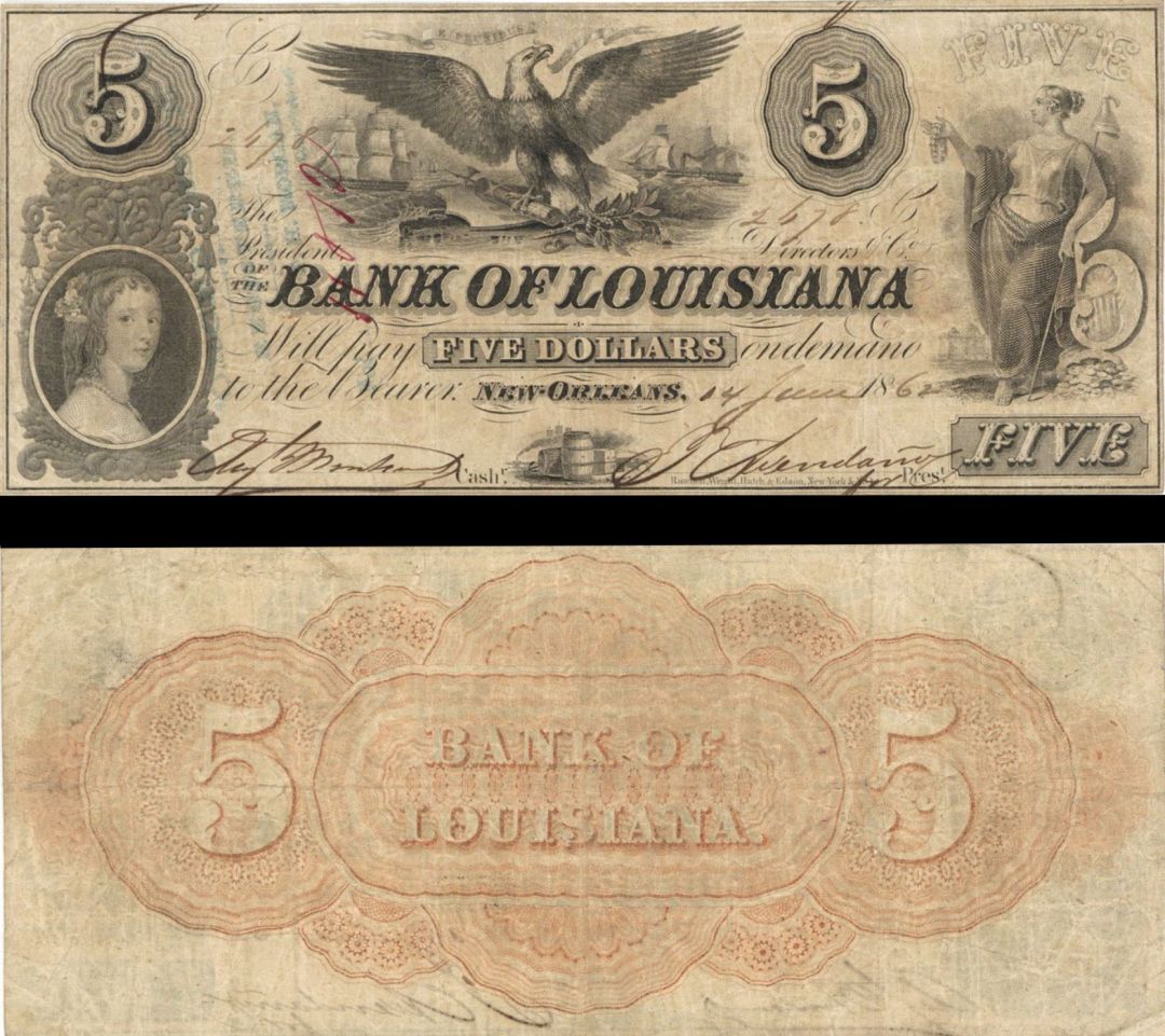 Bank of Louisiana $5 - Obsolete Notes