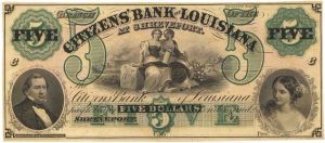 Citizens' Bank of Louisiana $5 - Obsolete Banknote 