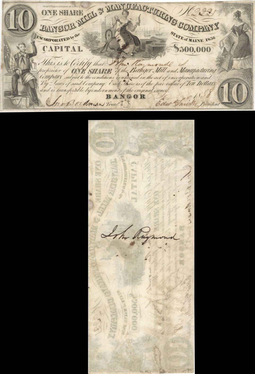 Bangor Mill and Manufacturing Co. 10 Shares - Obsolete Notes