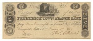 Frederick Town Branch Bank $5 - Obsolete Notes