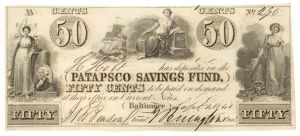 Patapsco Savings Fund 50 Cents - Obsolete Notes