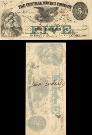 Central Mining Co. - $5 - 1864 dated Obsolete Note - Civil War Dated Mining Note - Eagle Harbor, Michigan - SOLD