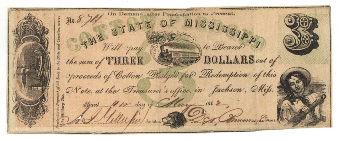 State of Mississippi $3 - Obsolete Notes