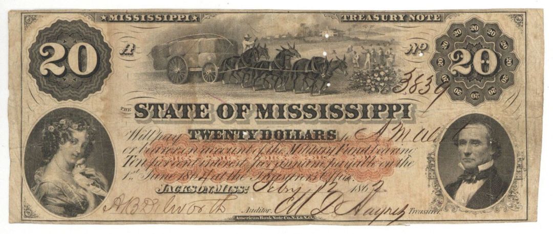 State of Mississippi $20 - Obsolete Notes