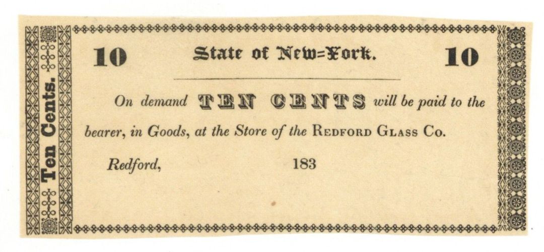 State of New York 10 cents - Obsolete Notes