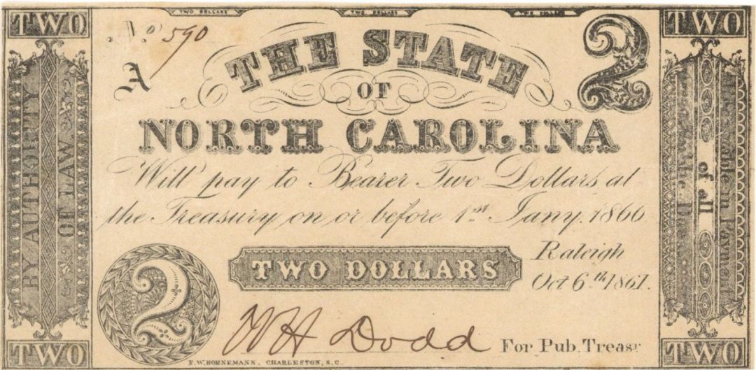 State of North Carolina $2 - Obsolete Notes