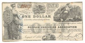 Peoples Excelsior Association - Obsolete Paper Money - SOLD