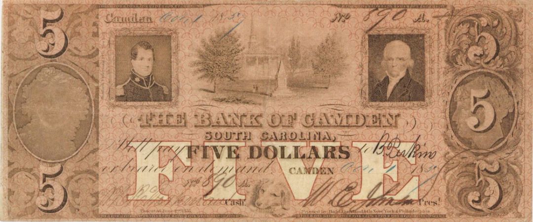 Bank of Camden $5 - Obsolete Notes