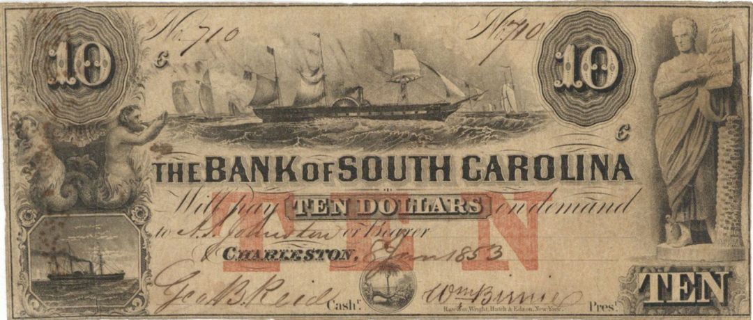 Bank of South Carolina $10 - Obsolete Notes