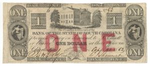 Bank of the State of South Carolina $1 - 1862 dated Obsolete Note - Charleston, South Carolina - SOLD
