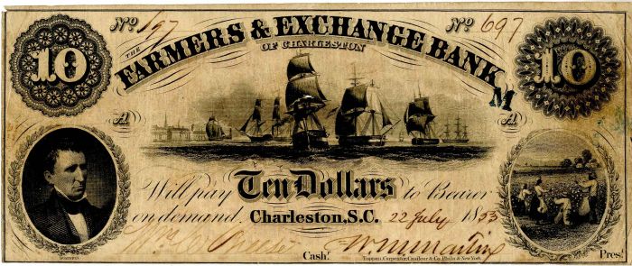 Farmers and Exchange Bank of Charleston - Obsolete Bank Note