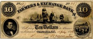 Farmers and Exchange Bank of Charleston - $10 - 1853 dated Obsolete Bank Note - SOLD