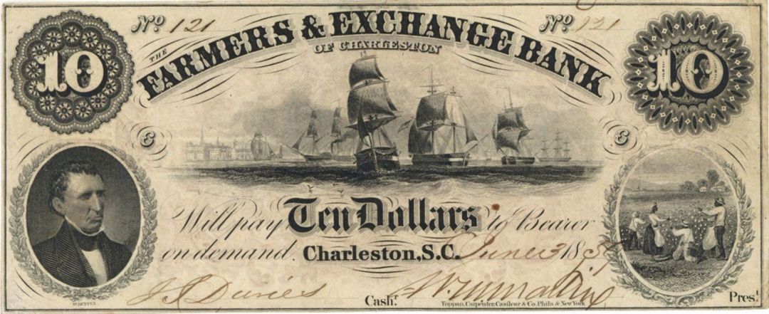 Farmers and Exchange Bank of Charleston - $10- Obsolete Bank Note