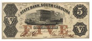 State Bank, South Carolina $5 - Obsolete Notes