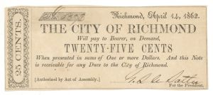 City of Richmond 25 cents - Obsolete Notes