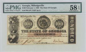 State of Georgia $100 - 1863 dated Obsolete Note - Broken Banknote - Mentions Confederate States - SOLD