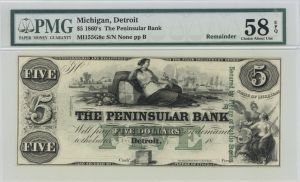 Peninsular Bank $5 - Obsolete Notes