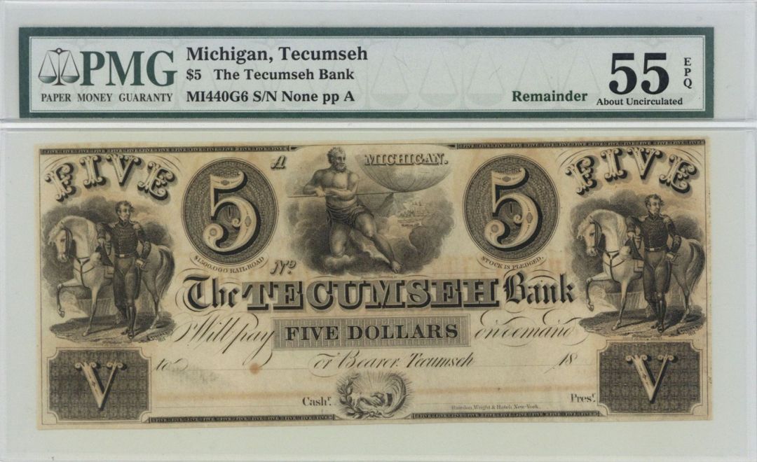 Tecumseh Bank $5 - Obsolete Notes