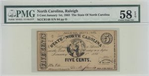 State of North Carolina 5 cents - 1863 dated Obsolete Note