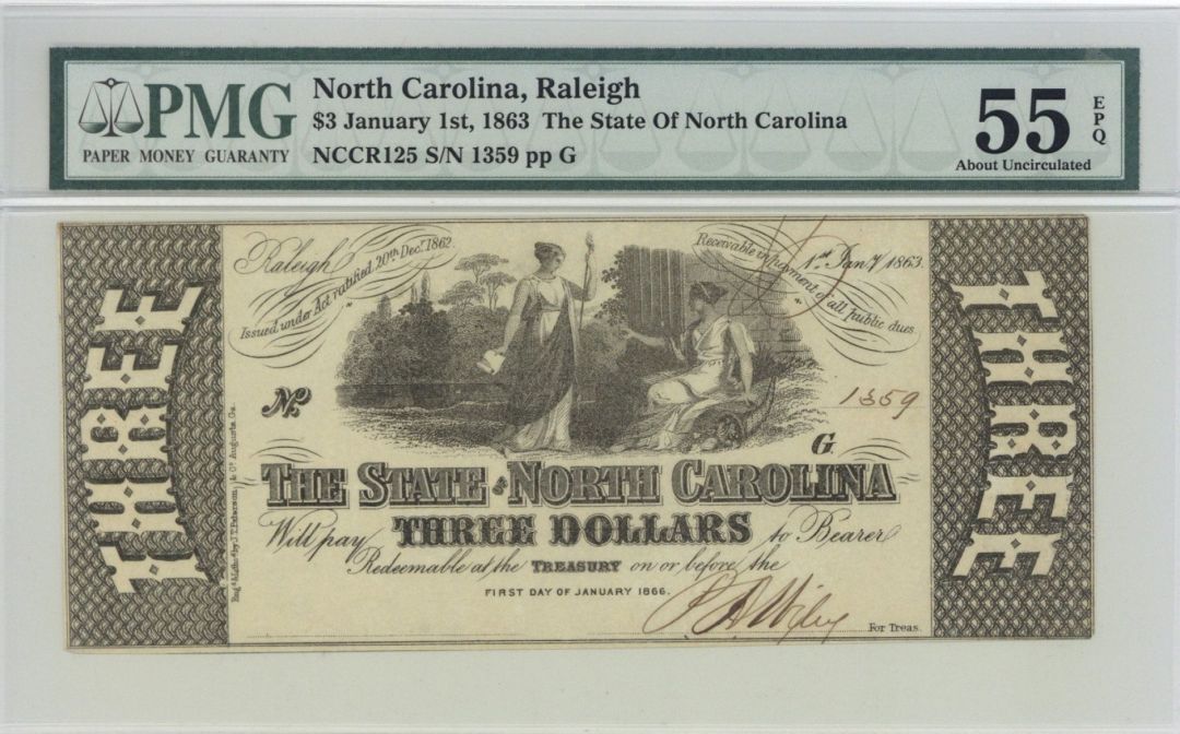 State of North Carolina $3 - Obsolete Notes