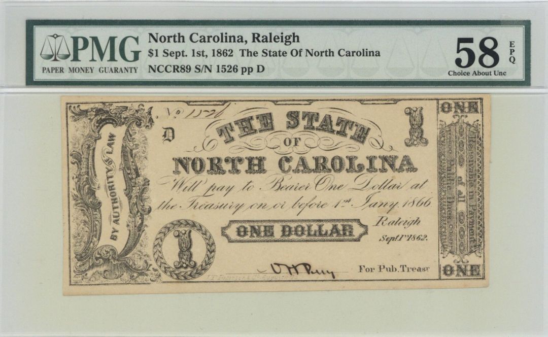 State of North Carolina $1 - Obsolete Notes