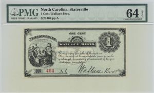 Wallace Bros. 1 cent - Obsolete Notes