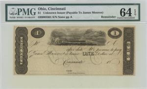Cincinnati, Ohio $1 - Post Note - Payable to James Monroe - Obsolete Note - SOLD