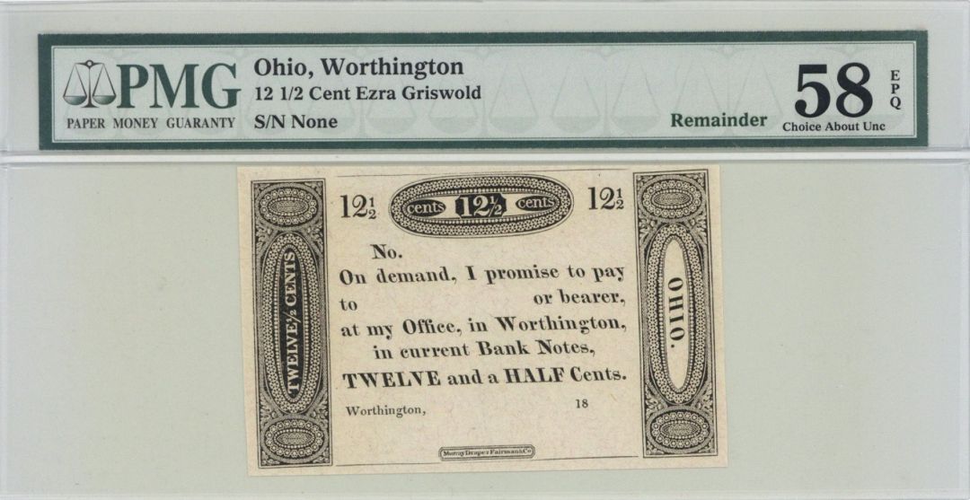 Worthington, Ohio 12 1/2 cents - Obsolete Notes