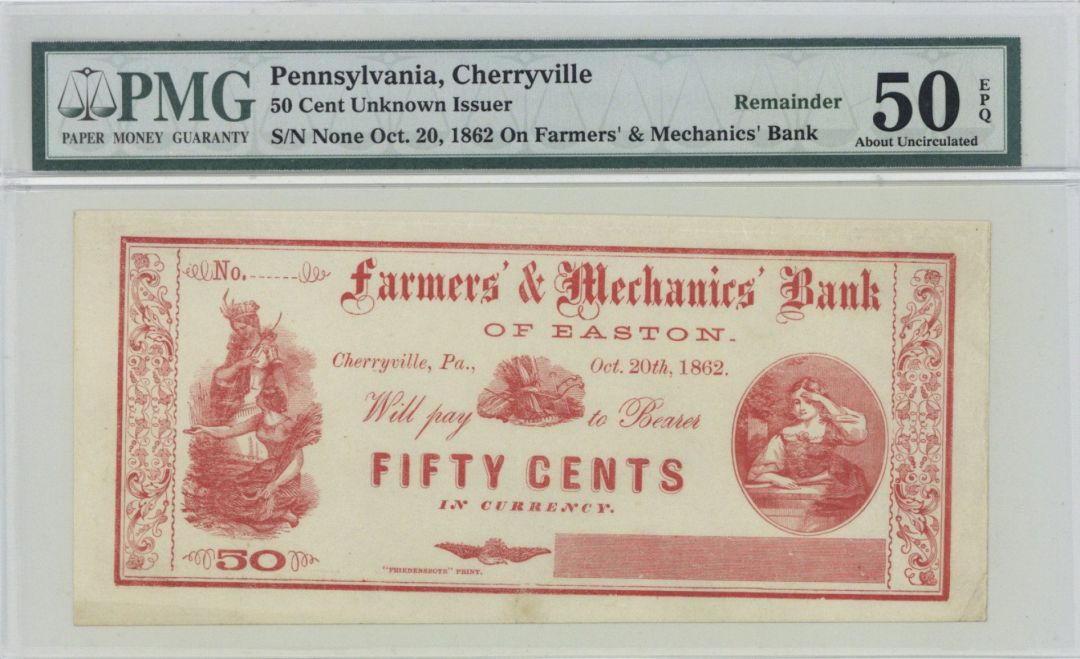Farmers' and Mechanics Bank of Easton 50 cents - Obsolete Notes