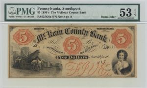 McKean County Bank $5 - Obsolete Notes