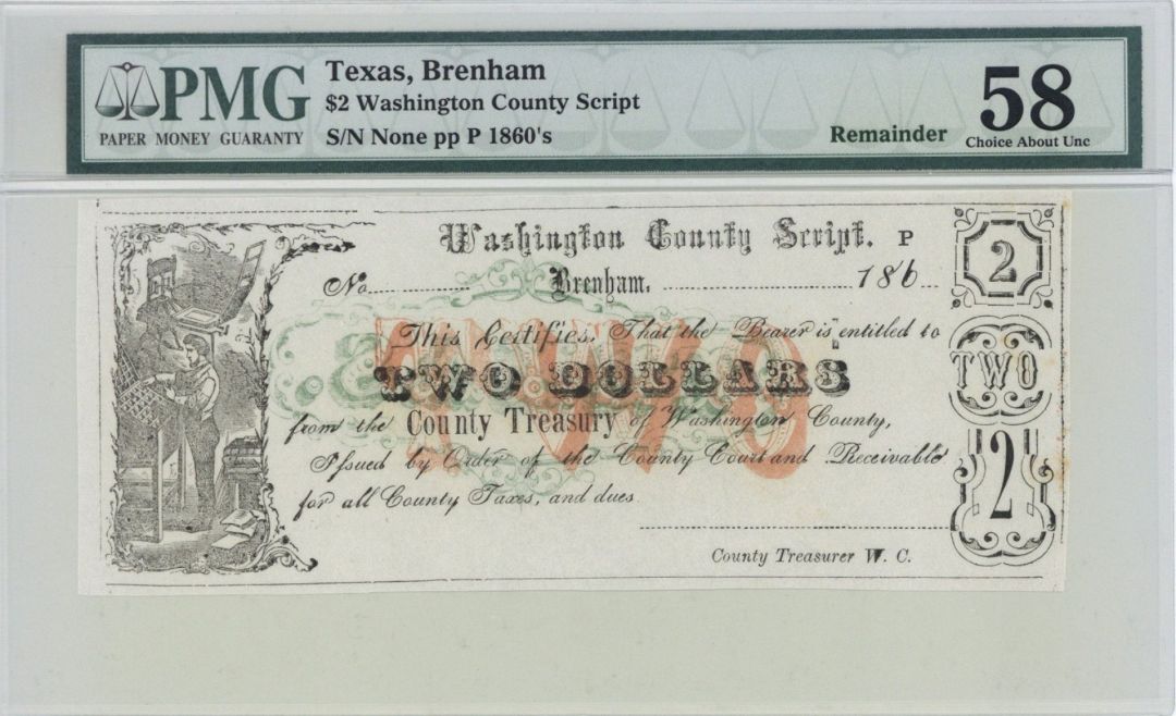 Washington County Script $2 - Obsolete Note