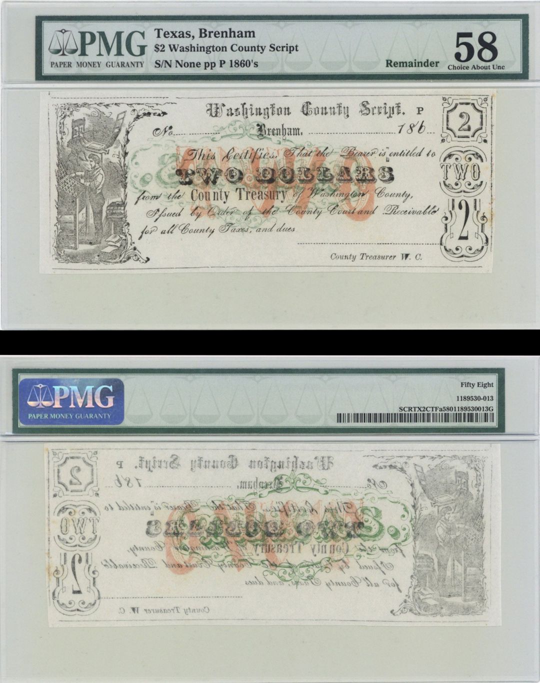 Washington County Script $2 - Obsolete Note